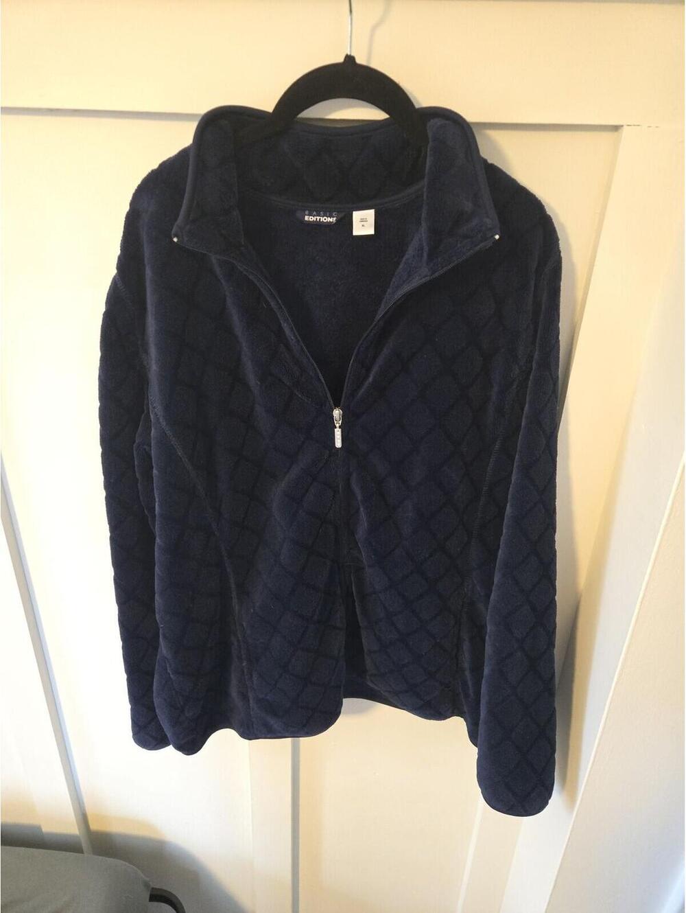 Basic Editions Navy Blue Diamond Quilted Fleece Full Zip Jacket XL